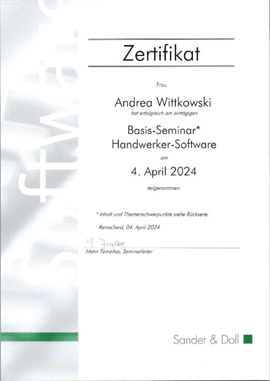 mbs insulation - Zertifikat - Handwerker-Software A. Wittkowski 2024.04.04