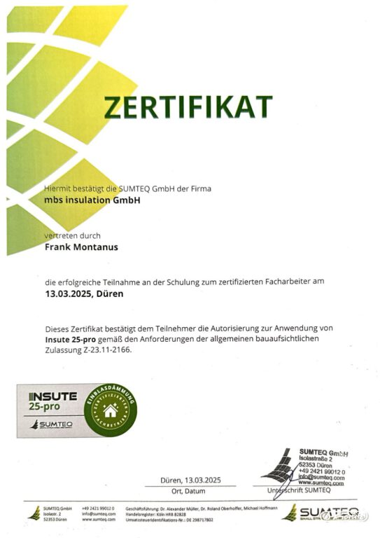 mbs insulation - Zertifikat - insute 25-pro F. Montanus 2025.03.13