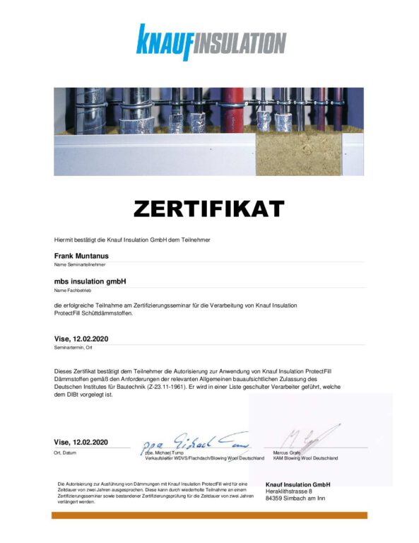 mbs insulation - Zertifikat - Protectfill F. Muntanus 2020.02.12