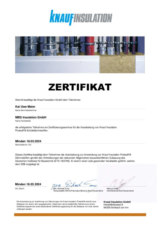 mbs insulation - Zertifikat - Protectfill K. Meier 2024.03.18
